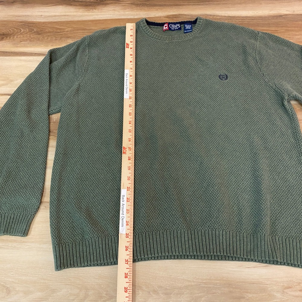 Chaps Olive Green Cotton Waffle Knit Crew Neck Sweater Mens XL Vintage - Picture 4 of 9